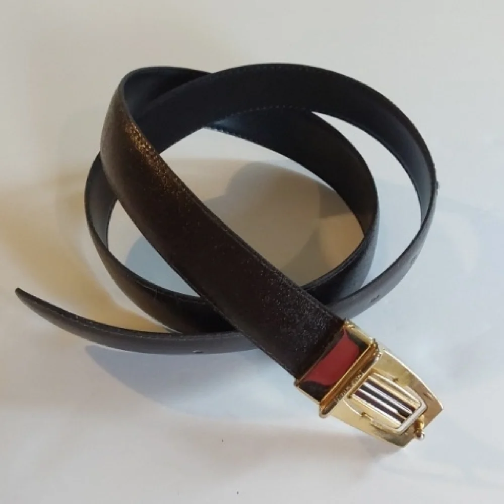 Vintage Luxury Men's Black/ Brown Reversible Leather Belt Gold /Silver Buckle Lg